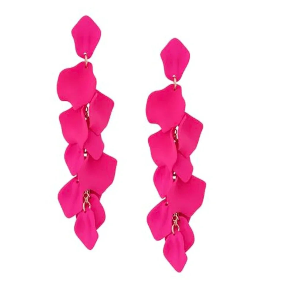 Floral Elegant long Pink Rose petals Earrings